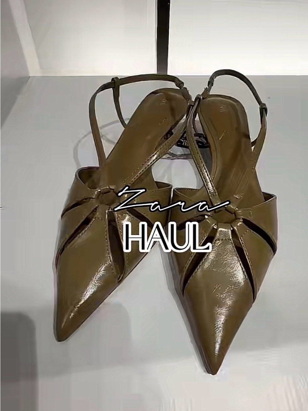 Zara Olive Cutout Pointed Slingback Flats